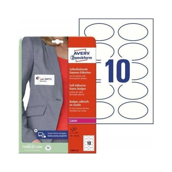 AVERY Avery L4882-20, White, Oval, Removable, A4, Laser, 85 mm