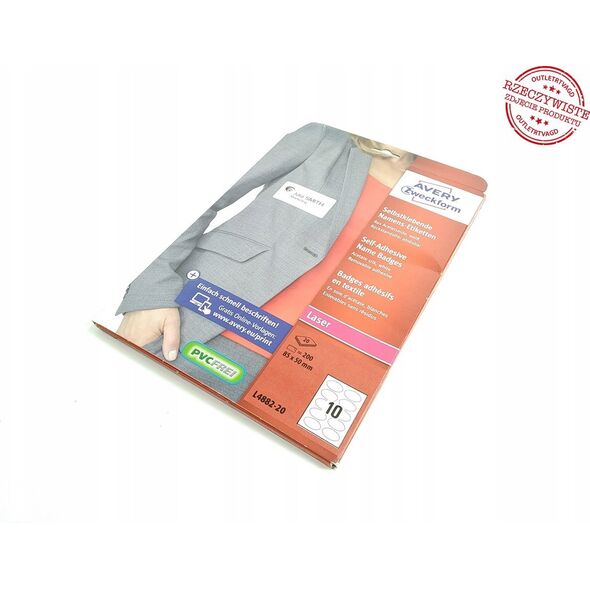 AVERY Avery L4882-20, White, Oval, Removable, A4, Laser, 85 mm