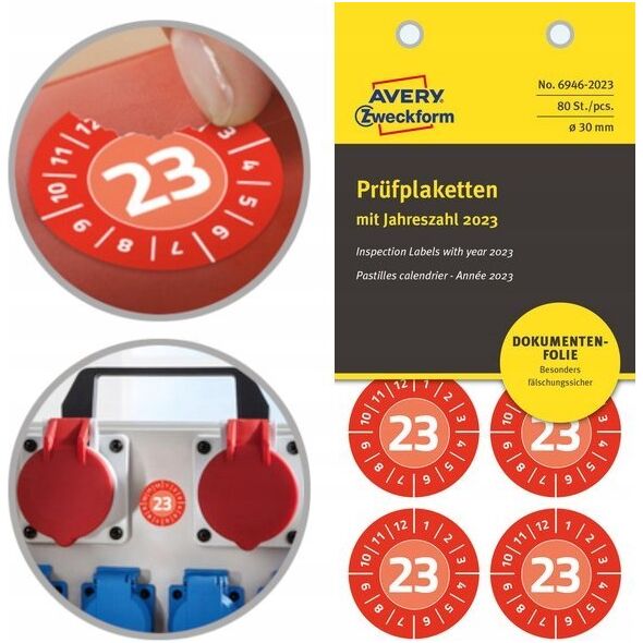 AVERY Avery 6946-2023, Red, Round, Permanent, White on red, Vinyl, 3 cm