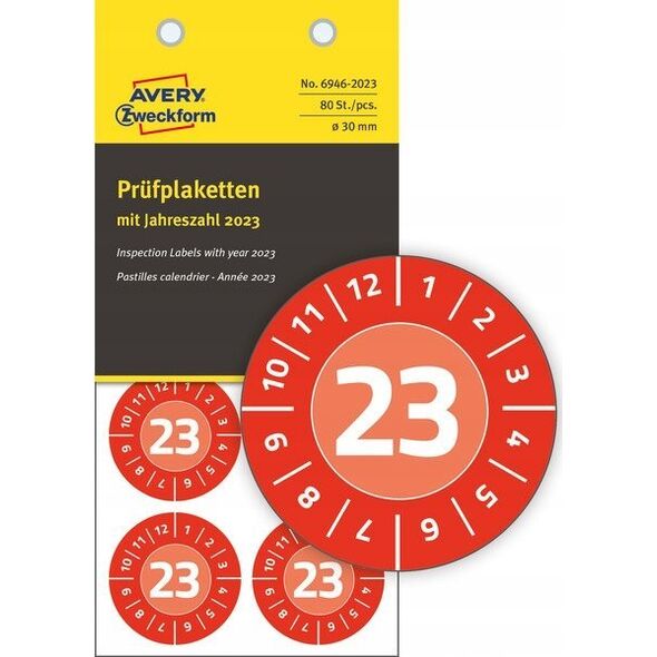 AVERY Avery 6946-2023, Red, Round, Permanent, White on red, Vinyl, 3 cm