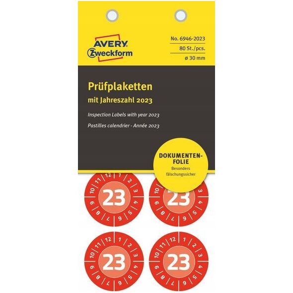 AVERY Avery 6946-2023, Red, Round, Permanent, White on red, Vinyl, 3 cm