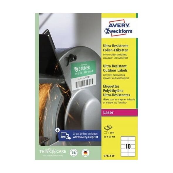 AVERY Avery B7173-50, White, Rectangle, Permanent, 99 x 57 mm, A4, Teslin