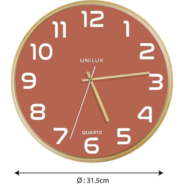 Unilux Unilux 400165111, Wall, Quartz clock, Round, Brick colour, Wood, Wood, Glass