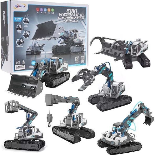 Triton Zestaw Maszyn Budowlanych do Składania 6w1 dla dzieci 8+ Hydrauliczne zasilanie + Części konstrukcyjne 223el.