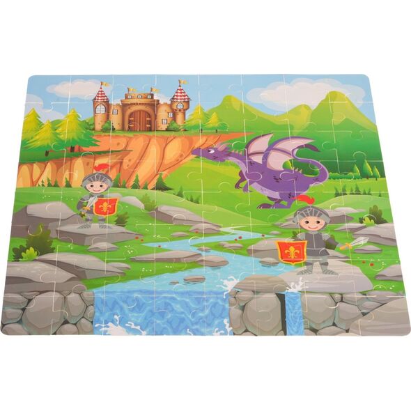 Triton Drewniany zestaw Klocków Zamek z Rycerzami dla dzieci 3+ Drewniane Figurki + Sorter kształtów + Mata z puzzli + Gra Chinczyk