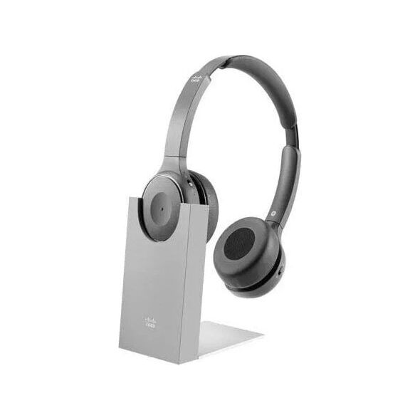 Słuchawki Cisco Cisco Bluetooth Headset 730, schwarz: - Dual On-Ear, aktive Rauschunterdruckung, inkl. Ladestation, - Anschlusse: Bluetooth, USB-A, 3.5mm*(nur Audio), - geeignet fur alle bluetooth-fahigen Gerate und Cisco DX70, DX80, IP DECT Phone 6825, I