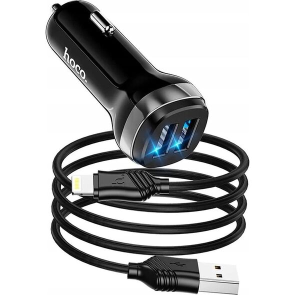 Ładowarka Hoco HOCO ładowarka samochodowa 2x USB + kabel USB A do iPhone Lightning 8-pin 2,4A Z40 czarna