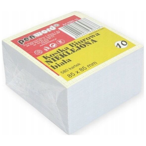 Polsirhurt Kostka biurowa nieklejona 580 kartek 85x85x50mm biała KBN-10