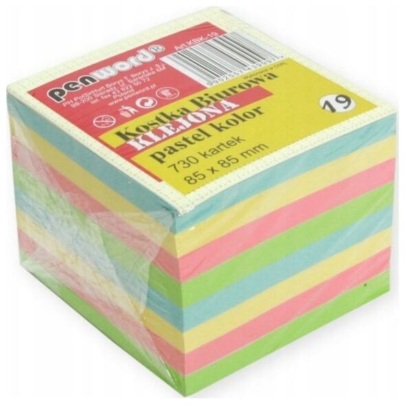 Polsirhurt Kostka biurowa klejona 730 kartek 85x85x70mm pastelowe kolory KBK-19