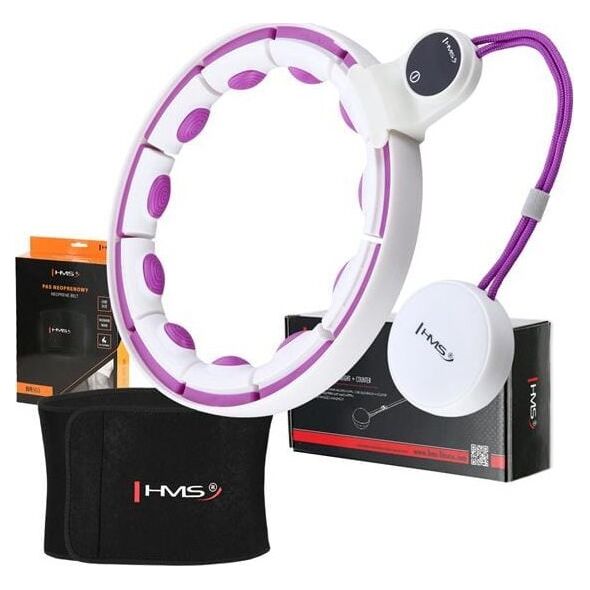 HMS ZESTAW HULA HOP MAGNETYCZNY WHITE/VIOLET HHM17 Z LICZNIKIEM HMS + PAS WYSZCZUPLAJĄCY BR163 BLACK