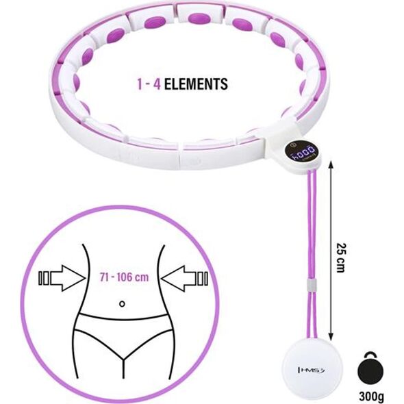 HMS ZESTAW HULA HOP MAGNETYCZNY WHITE/VIOLET HHM17 Z LICZNIKIEM HMS + PAS WYSZCZUPLAJĄCY BR163 BLACK