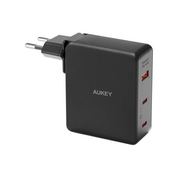 Ładowarka Aukey Ładowarka sieciowa Aukey PA-B7O, 1xUSB-A, 2xUSB-C, 140W GaN (czarna)