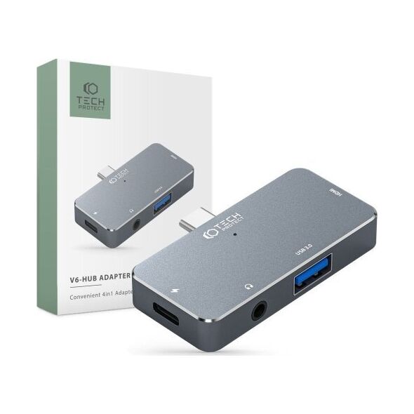HUB USB Tech-Protect Adapter Tech-Protect V6 hub 4w1 Grey