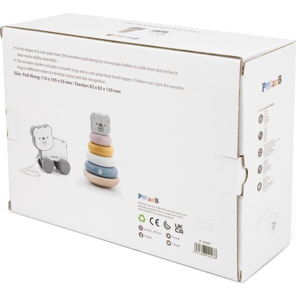 Viga Toys VIGA PolarB Zestaw Miś Polarny Drewniana Piramidka + Miś Polarny do Ciągnięcia