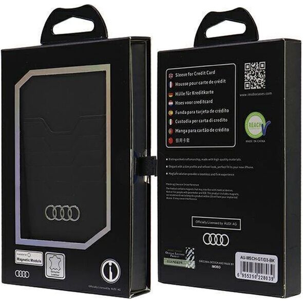 Audi Audi Leather Wallet Card Slot Stand czarny/black MagSafe AU-MSCH-GT/D3-BK