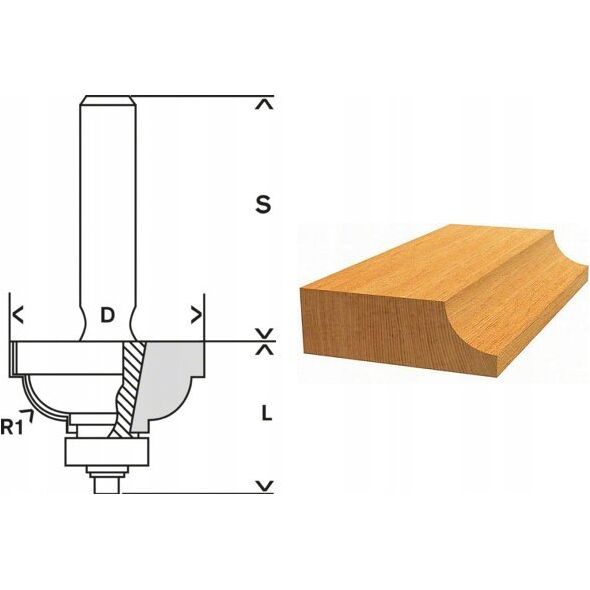 Frezarka Bosch Rounding cutter BOSCH HM, R=6.3 mm, l=14 mm, shank 8 mm, LOCK