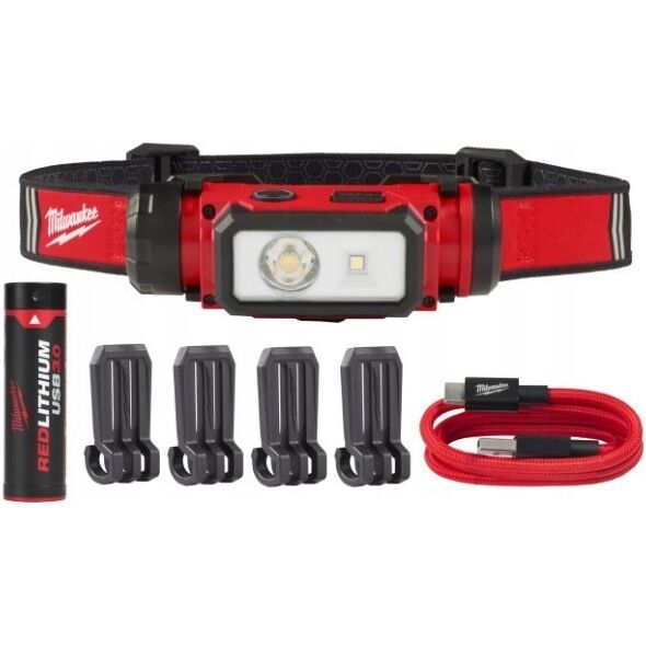 Latarka Milwaukee USB įkraunamas prožektorius ant galvos MILWAUKEE L4 HL2-301
