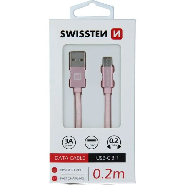 Kabel USB Swissten USB-A - USB-C 0.2 m Srebrny (71521103)