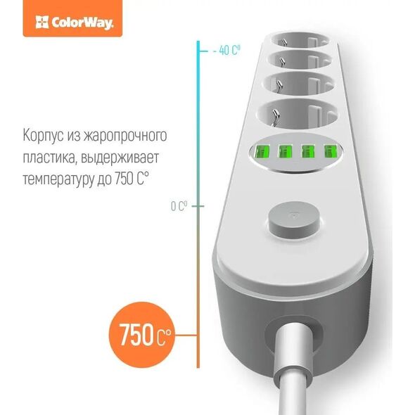 Kabel zasilający ColorWay Colorway CW-CHE44W rozgałęziacz 2 m 4 x gniazdo sieciowe Wewnętrzna Biały