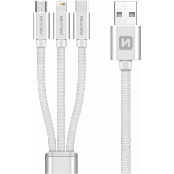 Kabel USB Swissten USB-A - USB-C + micro-B + Lightning 1.2 m Srebrny (SV0153259010)