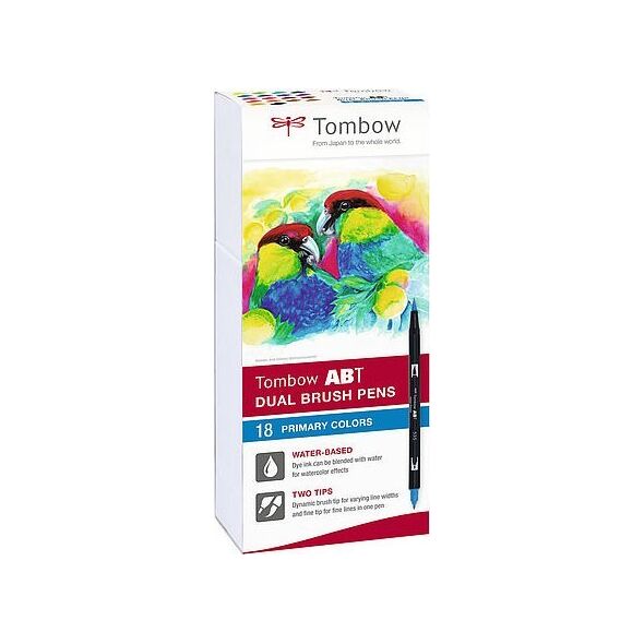 Tombow Tombow ABT-18P-1, 18 colours, Multicolour, Bullet tip & Brush tip, 0.8 mm, 1 cm, Black