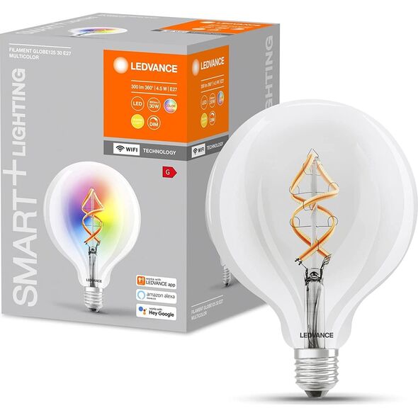 Ledvance LEDVANCE SMART+ WiFi Filament Globe RGBW, Smart bulb, Wi-Fi, Transparent, Integrated LED, E27, Warm white