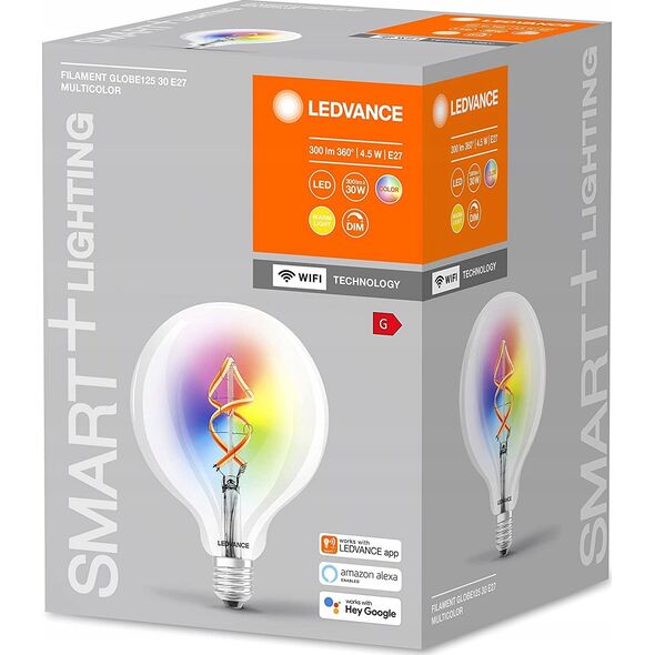 Ledvance LEDVANCE SMART+ WiFi Filament Globe RGBW, Smart bulb, Wi-Fi, Transparent, Integrated LED, E27, Warm white
