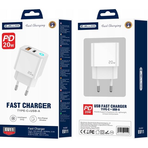 Ładowarka Jellico JELLICO ładowarka sieciowa EU11 PD 20W 1xUSB-C + 1xUSB QC3.0 + kabel USB-C - Lightning Biały