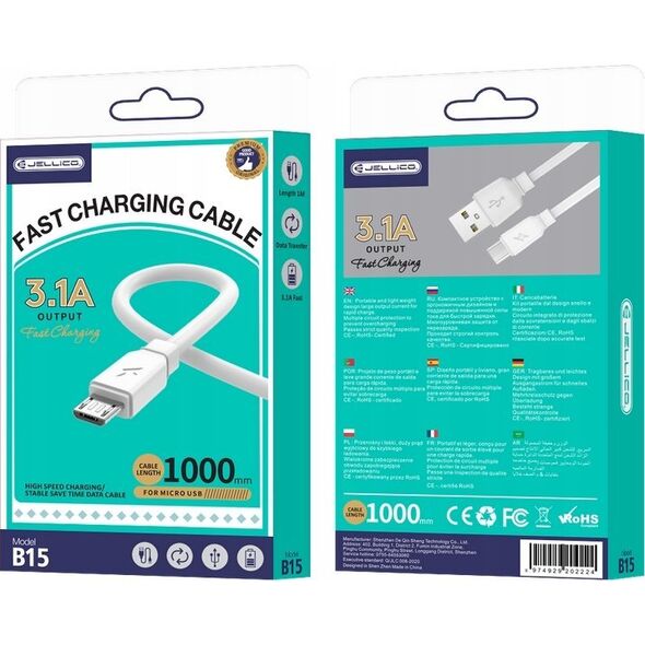 Kabel USB Jellico JELLICO kabel B15 Micro 3.1A 1M Biały