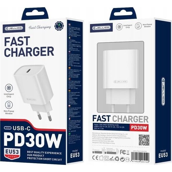 Ładowarka Jellico JELLICO ładowarka sieciowa EU53 PD 30W 1xUSB-C Biały