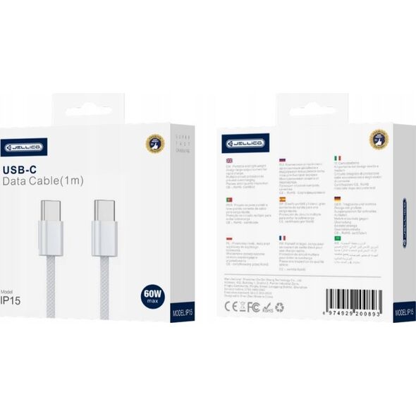 Kabel USB Jellico JELLICO kabel IP15 USB-C - USB-C PD 60W 1M Biały