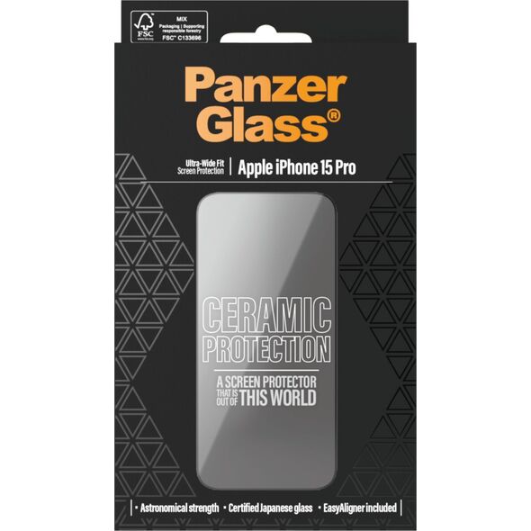 PanzerGlass PanzerGlass Ceramic Protection iPhone 15 Pro 6.1" Ultra-Wide-Fit Screen Protection Easy Aligner Included 2838