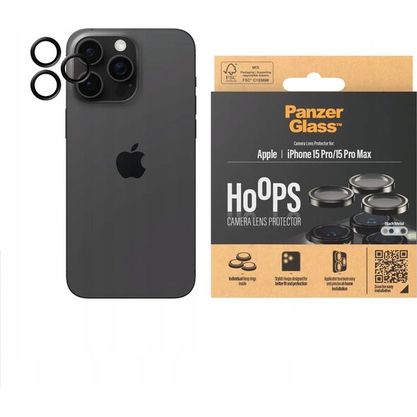 PanzerGlass PanzerGlass Hoops Camera iPhone 15 Pro 6.1" / 15 Pro Max 6.7" czarny/black 1139 camera lens protector hoop optic rings