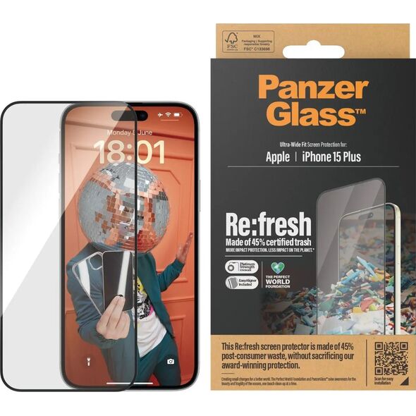PanzerGlass PanzerGlass Re:fresh Glass iPhone 15 Plus 6.7" Ultra-Wide-Fit Screen Protection Easy Aligner 2823