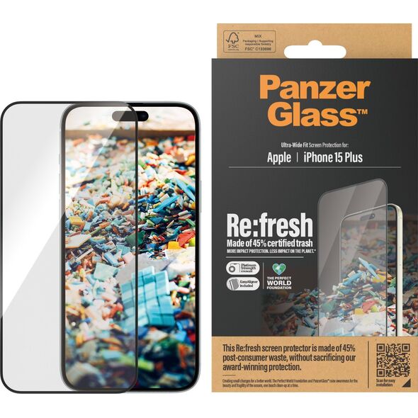 PanzerGlass PanzerGlass Re:fresh Glass iPhone 15 Plus 6.7" Ultra-Wide-Fit Screen Protection Easy Aligner 2823