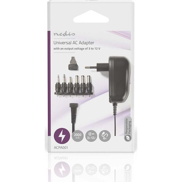 Nedis Nedis ACPA001 adapter zasilający/ inwentor Wewnętrzna 12 W Czarny
