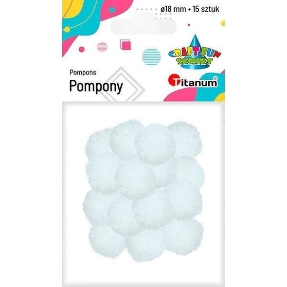 Titanum Pompony poliestrowe 18mm białe 15szt