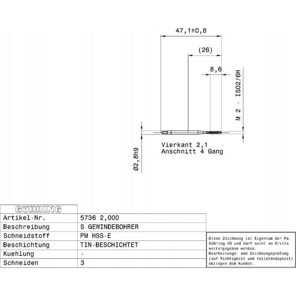 Ghring Machine tap HSS-E-PM TiN GUHRING M5 x 0.8