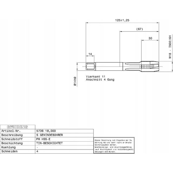 Ghring Machine tap HSS-E-PM TiN GUHRING M5 x 0.8