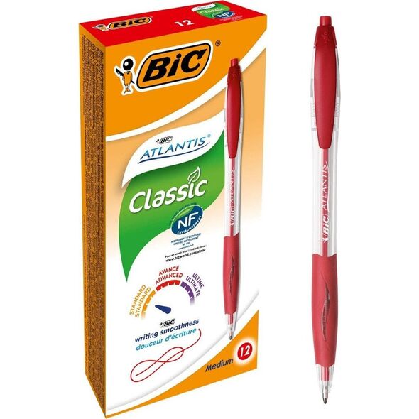 Bic BIC Atlantis Classic, Clip, Twist retractable ballpoint pen, Red, 12 pc(s), Medium