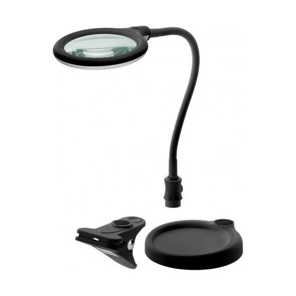 Lampka biurkowa Goobay Lampa lupa LED z podstawą/zaciskiem, 6 W, czarny