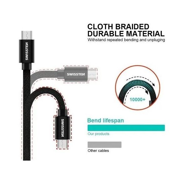 Kabel USB Swissten Data Cable Textile USB / Lightning MFI 1.2 M Silver