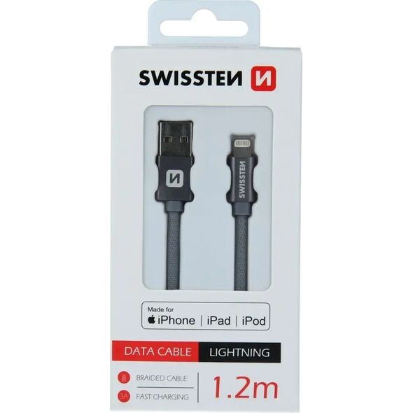 Kabel USB Swissten Data Cable Textile USB / Lightning MFI 1.2 M Silver