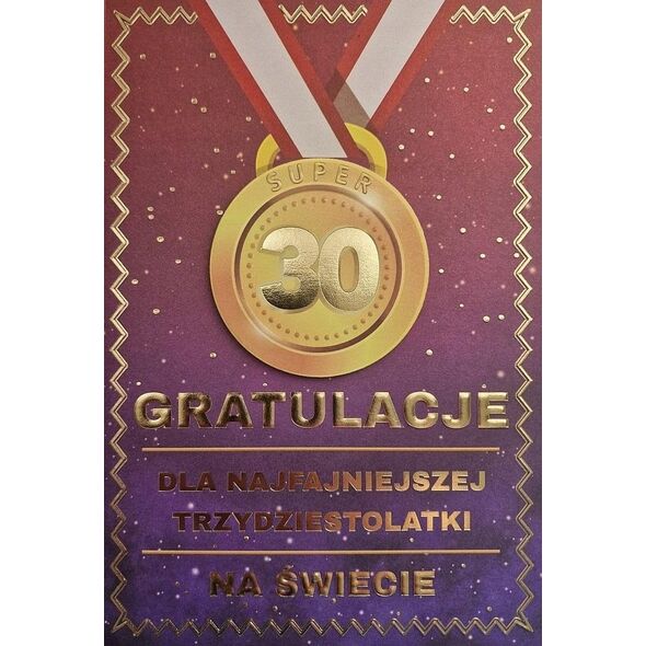 Yeku Karnet Urodziny 30 medal damskie