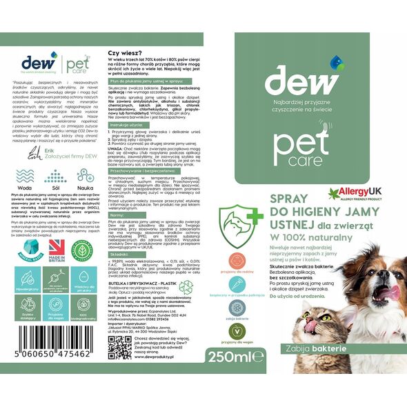 . DEW, Spray do pielęgnacji jamy ustnej dla zwierząt, 250 ml