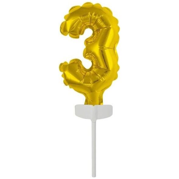 AMSCAN Balon foliowy mini cyfra 3 złota 7x12cm