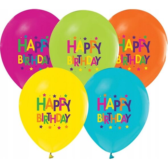 PartyDeco Balony Happy Birthday 30cm 5szt