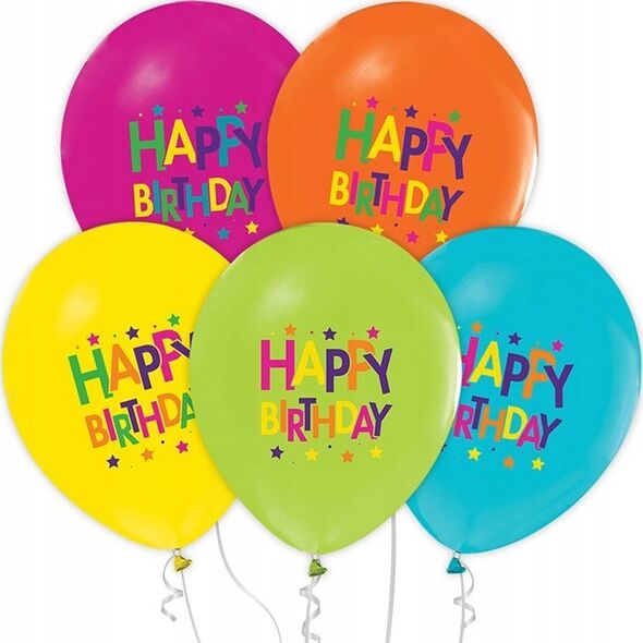 PartyDeco Balony Happy Birthday 30cm 5szt