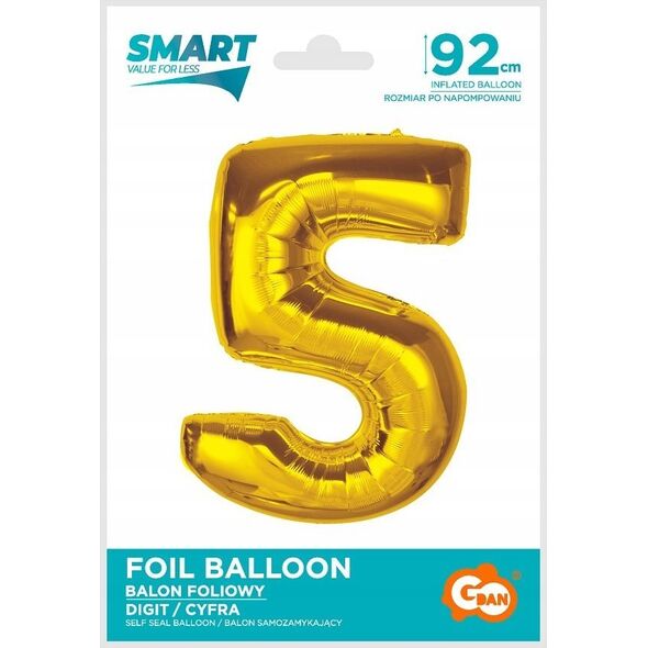 GoDan Balon foliowy Smart cyfra 5 złota 92cm