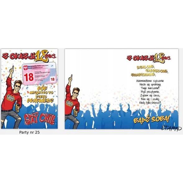 Stamp Karnet Party B6 + koperta wzór nr 25 Urodziny 18
